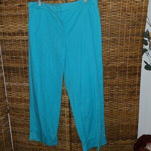 Eileen Fisher Turquois Wide Leg Crop Cuff Pant Women's SZ M VTG 97 Cotton